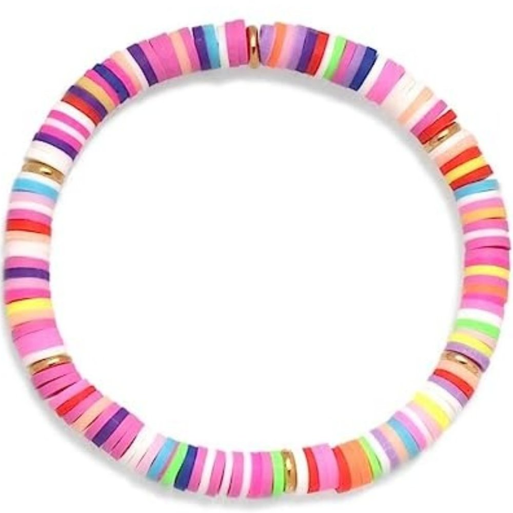 Polymer Clay Heishi Beads Stretch Bracelet Multicolored Rubber Beaded Summer Bea
